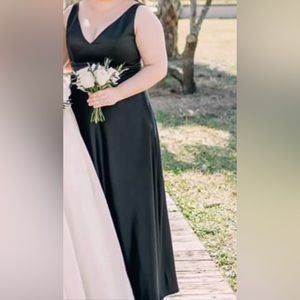 Mori Lee Satin Dress w/ V-Neck + Pockets